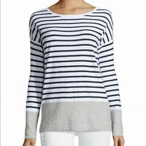 VINCE COTTON SLUB COLOR BLOCK BRETON STRIPE Drop Shoulder Sweater